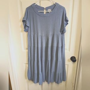 Cozy Co Solid Light Blue 100% Rayon short tiered dress w/ruffle short sleeve